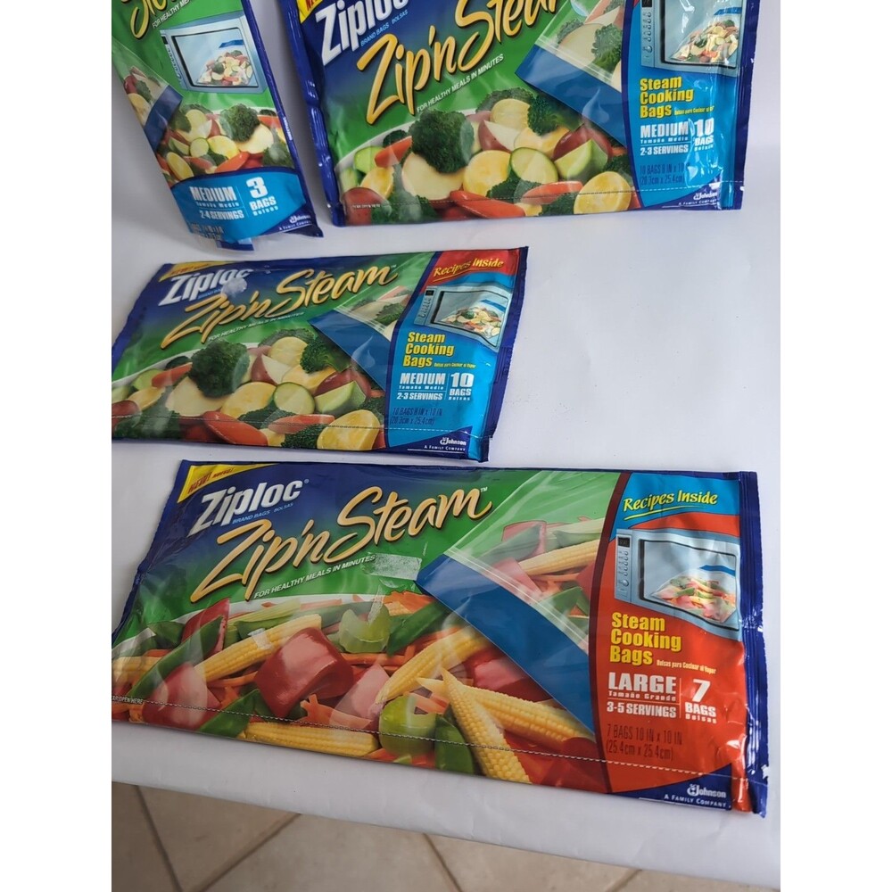 Lot Ziploc Zip’N Steam Bags 29 Steam Cooking Microwave Discontinued Vtg - Picture 3 of 6